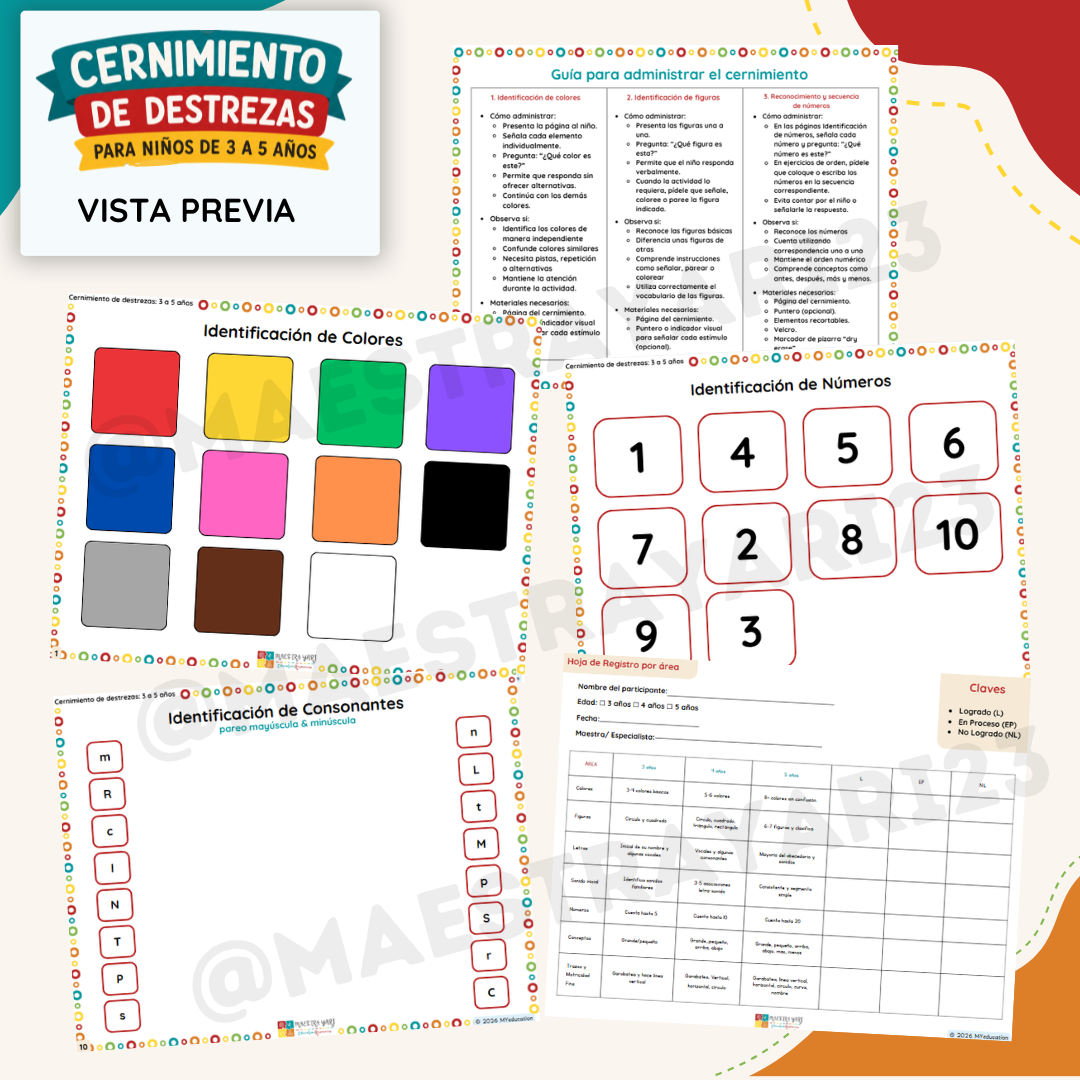 Cernimiento de Destrezas para Niños de 3 a 5 años